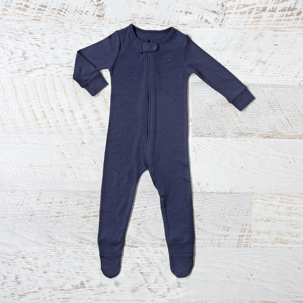 Merino Baby Zip Onesie - Navy