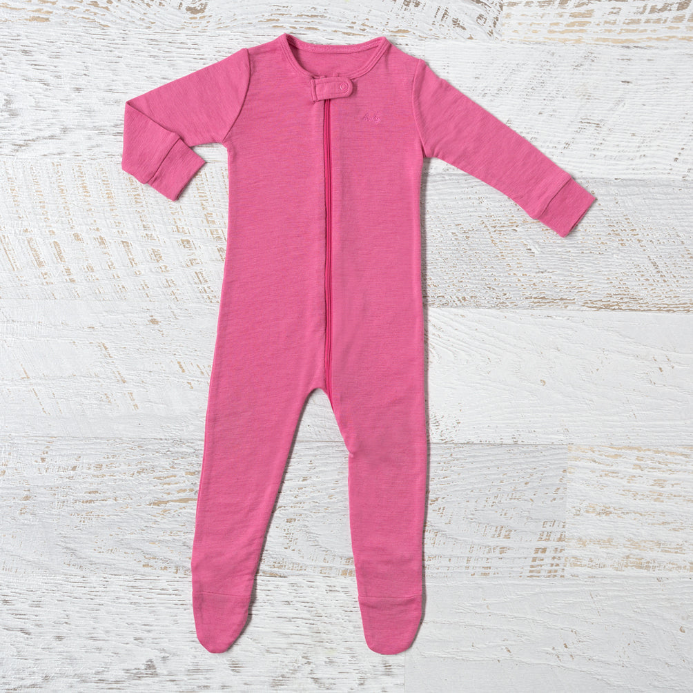 Merino Baby Zip Onesie - Pink