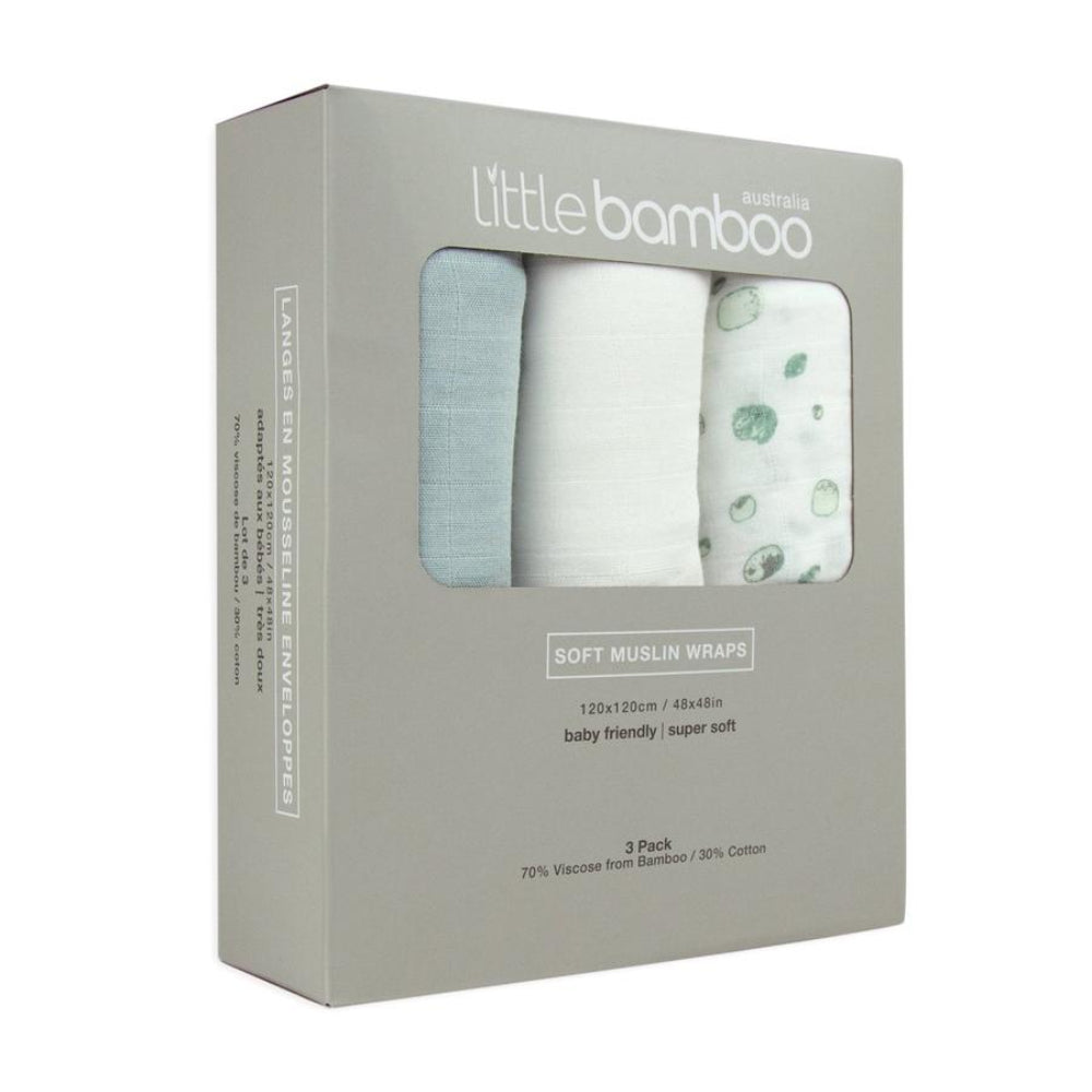 Little Bamboo Muslin Wraps 3 Pk - Whisper