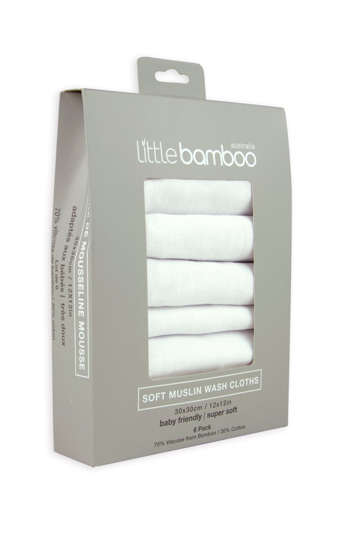 Little Bamboo Muslin Wash Cloths Natural White 6 Pack