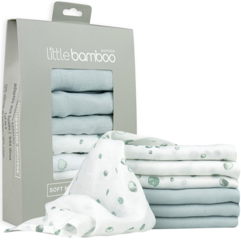 Little Bamboo Muslin Wash Cloths 6 Pk - Whisper