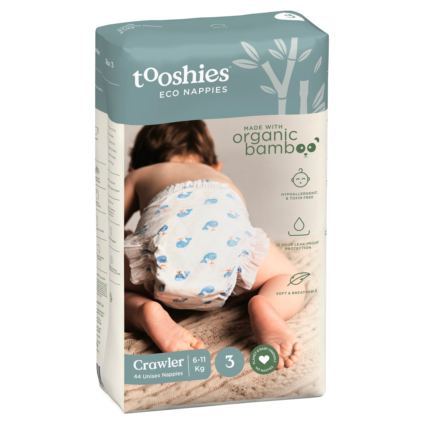 Tooshies Organic Bamboo Nappies - Size 3 Crawler 6-11 kg - 44 pk