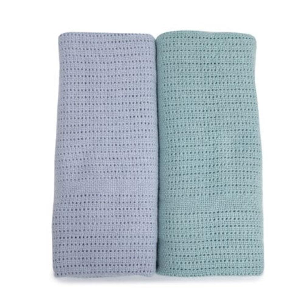 Bubba Blue Nordic Cellular Blanket Dusty Sky/Mint 2 pk