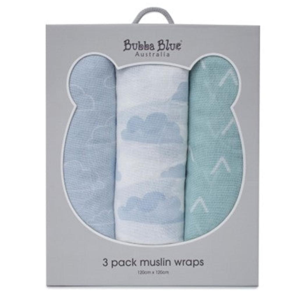 Bubba Blue Nordic Muslin Wrap Dusty Sky/Mint 3 pk