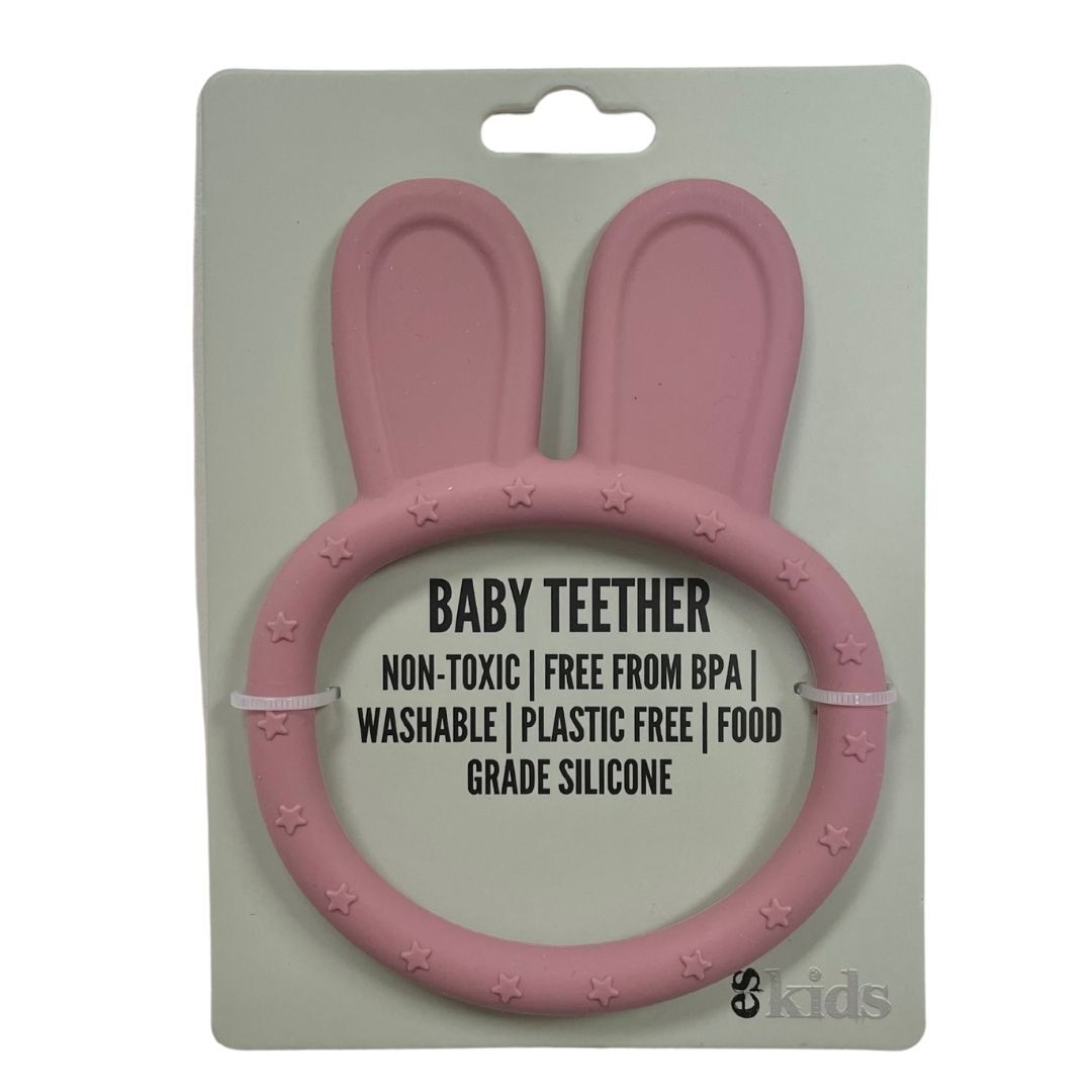ES Kids Teether Silicone Bunny Ring - Dusty Pink