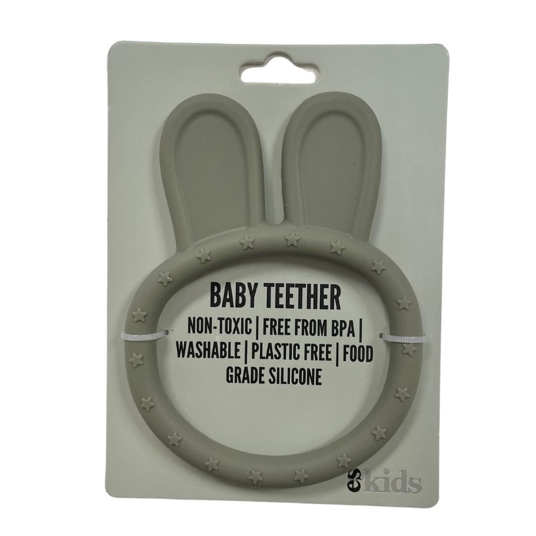 ES Kids Teether Silicone Bunny Ring - Olive