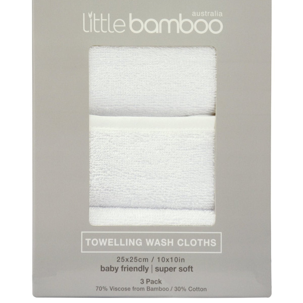 Little Bamboo Towelling Wash Cloths 3 Pk - Natural