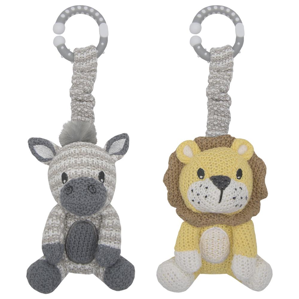 Living Textiles Stroller Toy 2pk Zebra & Lion