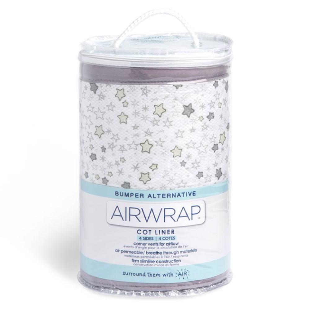 Airwrap Cot Liner Muslin 4 sides - Starry Night Grey