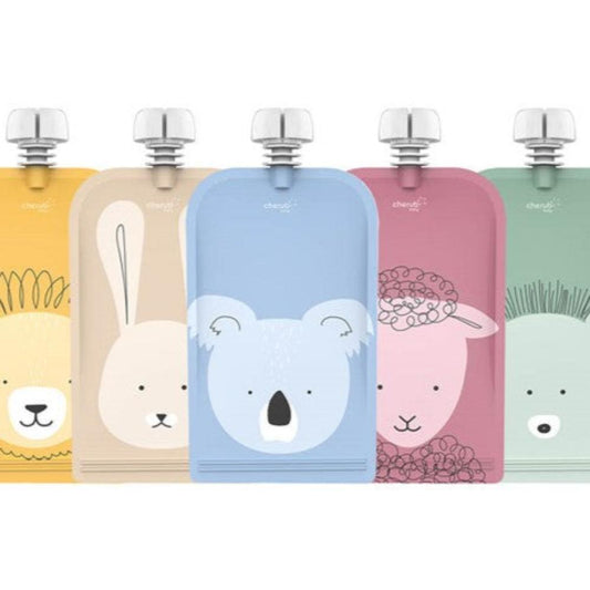 Cherub Baby On the Go Reusable Food Pouch 150ml - Animal 5 pk