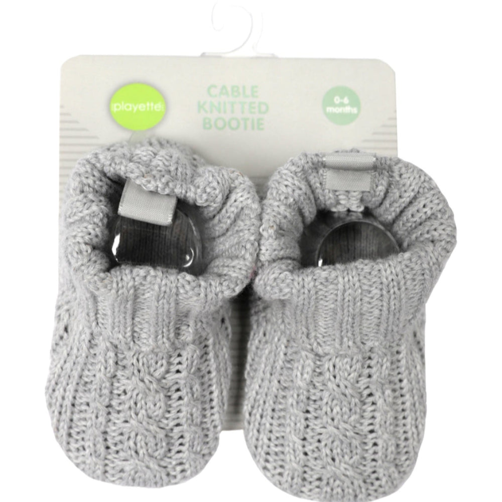Playette Cable Knitted Bootie Grey - 0-6 mths