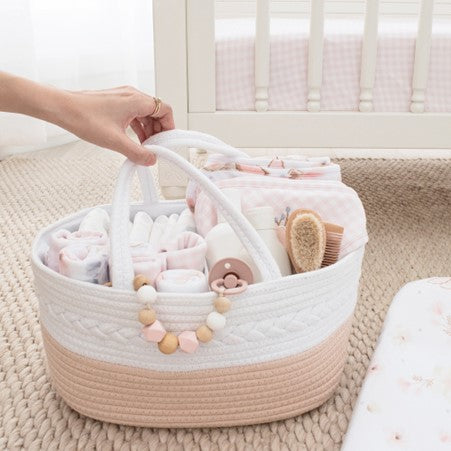 Living Textiles Cotton Rope Nappy Caddy - Blush/White