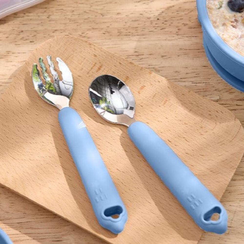 Cherub Baby Silicone & Steel Cutlery Set - Cerulean