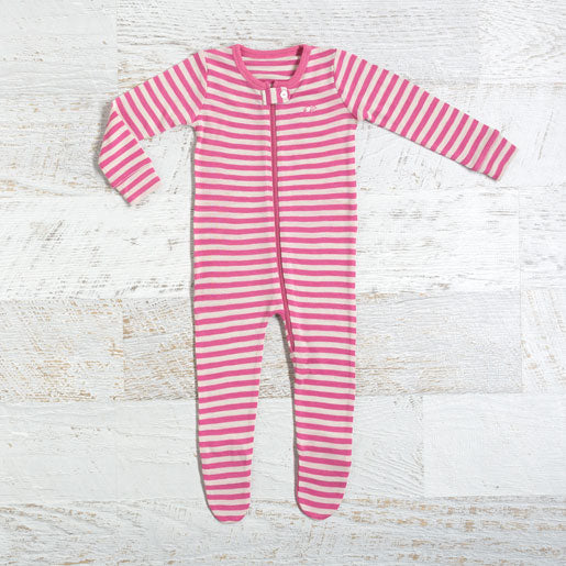 Merino Baby Zip Onesie - Pink Stripe