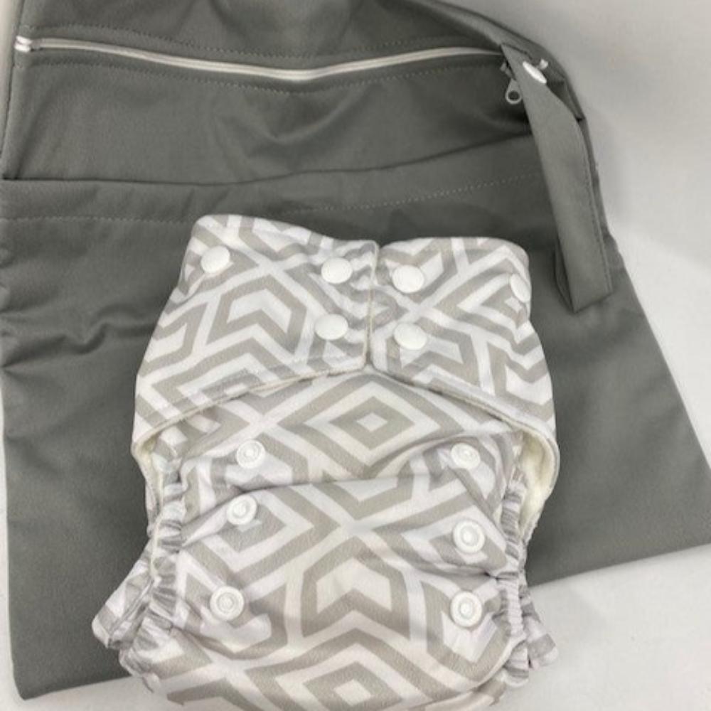 Big Softies Cloth Nappy with Iiner Wet Bag Grey
