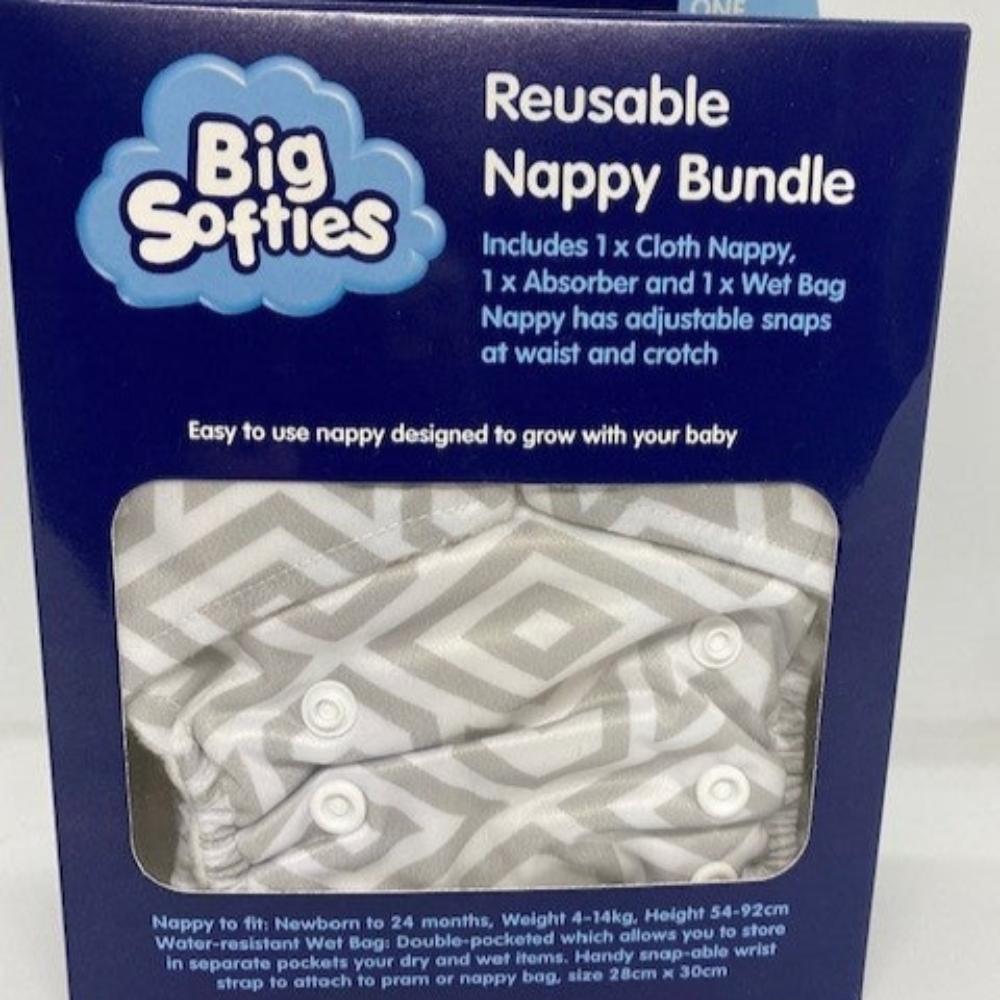 Big Softies Cloth Nappy with Iiner & Wet Bag - Grey