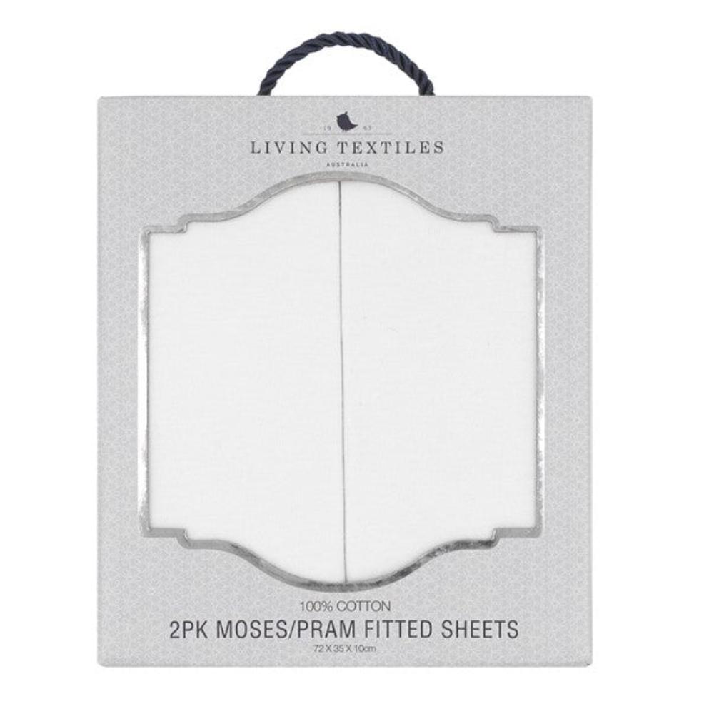 Living Textiles Pram/Moses Fitted Sheet 2 Pk Jersey - White