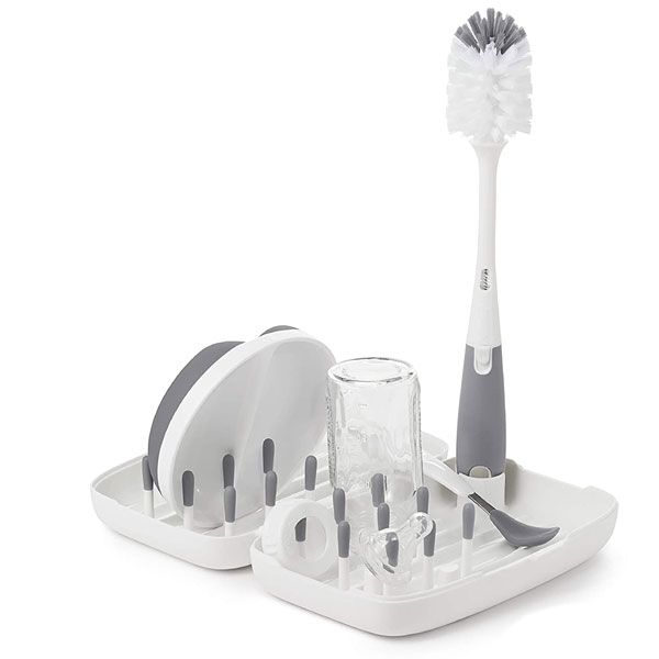 OXO Tot On The Go Drying Rack and Bottle Brush - Grey