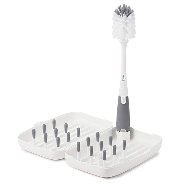 OXO Tot On The Go Drying Rack and Bottle Brush - Grey