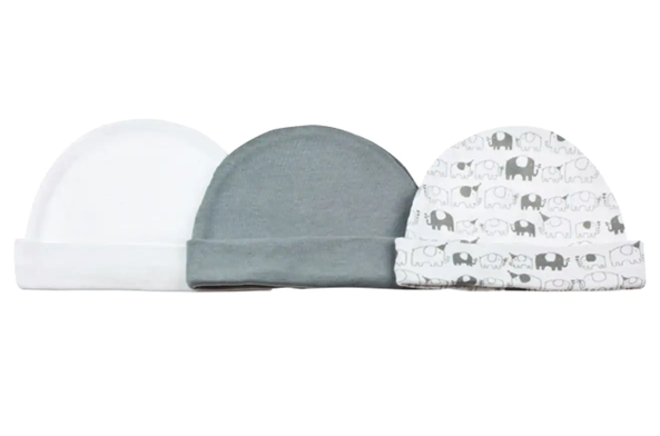 Playette Fashion Caps Elephants/Grey/White 3 pk