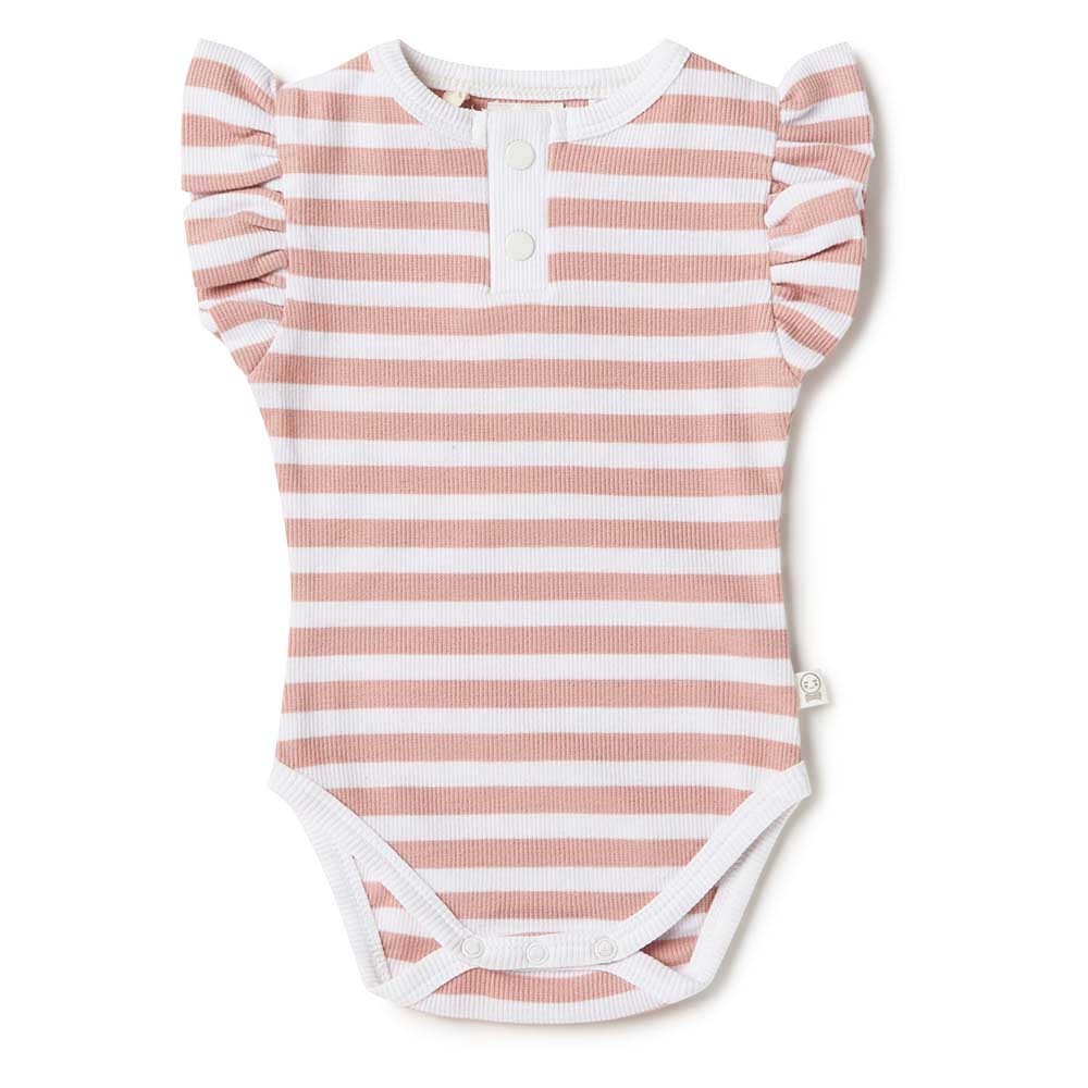 Snuggle Hunny Kids Rose Milk Stripe Short Sleeve Organic Bodysuit