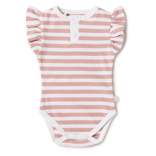 Snuggle Hunny Kids Rose Milk Stripe Short Sleeve Organic Bodysuit