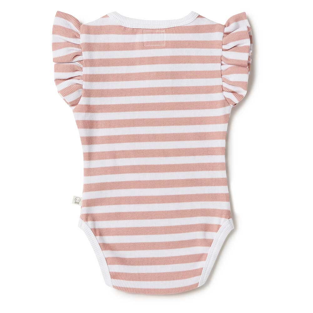 Snuggle Hunny Kids Rose Milk Stripe Short Sleeve Organic Bodysuit
