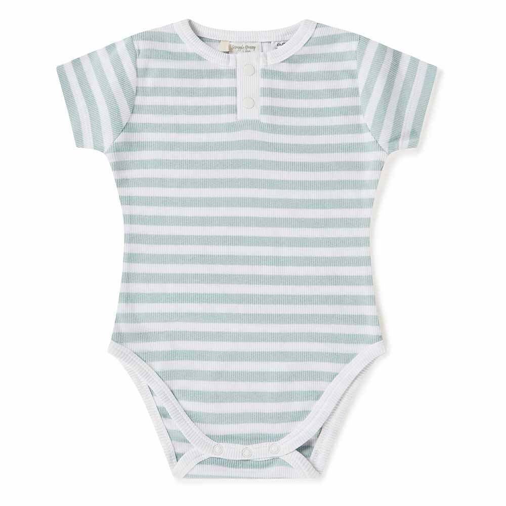 Snuggle Hunny Kids Sage Stripe Short Sleeve Organic Bodysuit