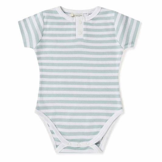Snuggle Hunny Kids Sage Stripe Short Sleeve Organic Bodysuit