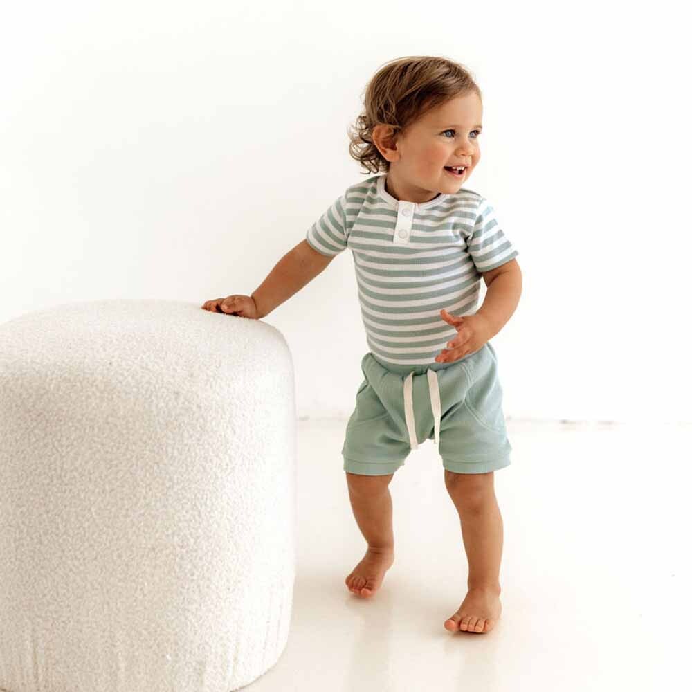 Snuggle Hunny Kids Sage Stripe Short Sleeve Organic Bodysuit