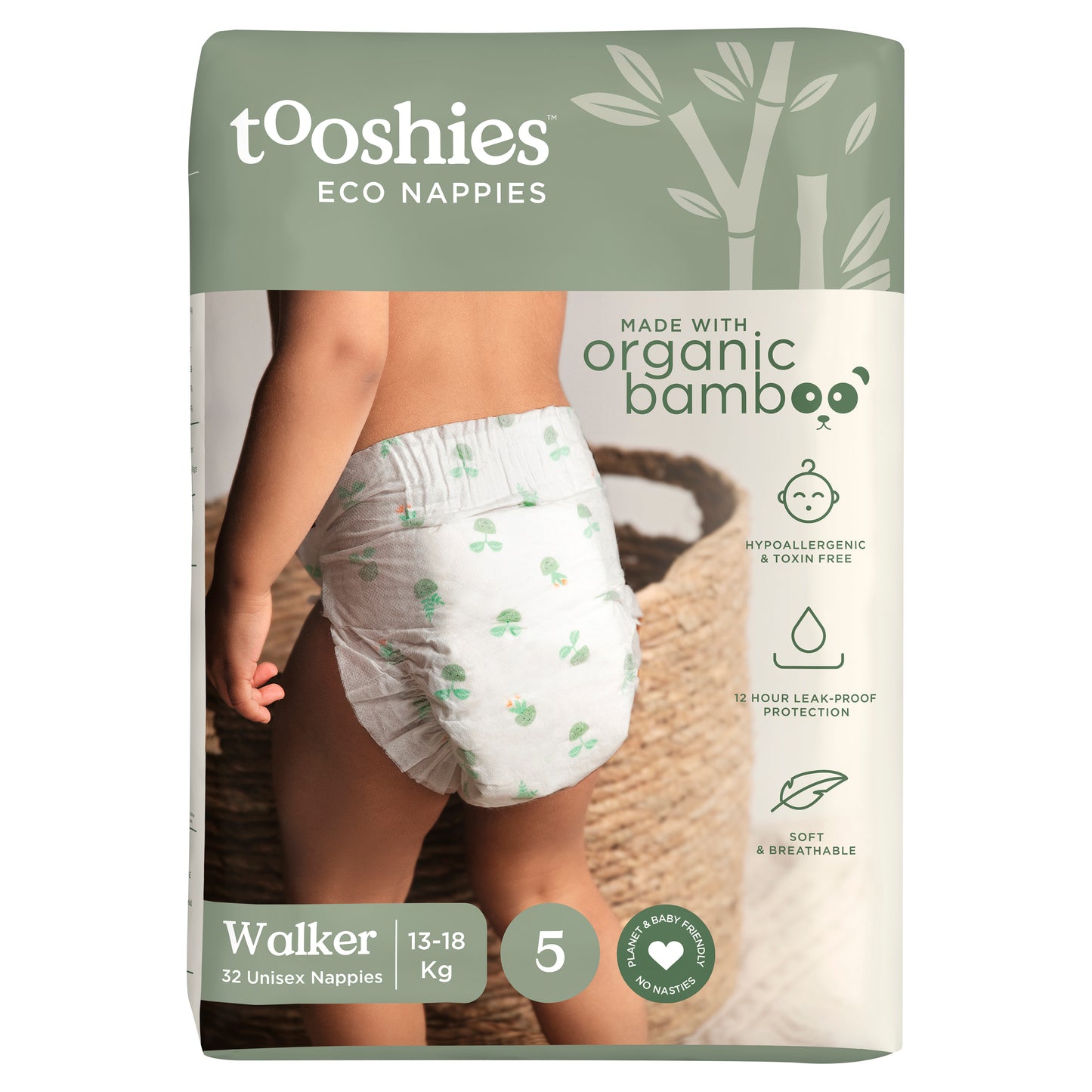 Tooshies Organic Bamboo Nappies - Size 5 Walker 13-18 kg - 32 pk