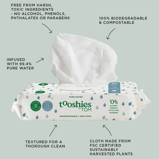 Tooshies Pure Water Baby Wipes 70pk
