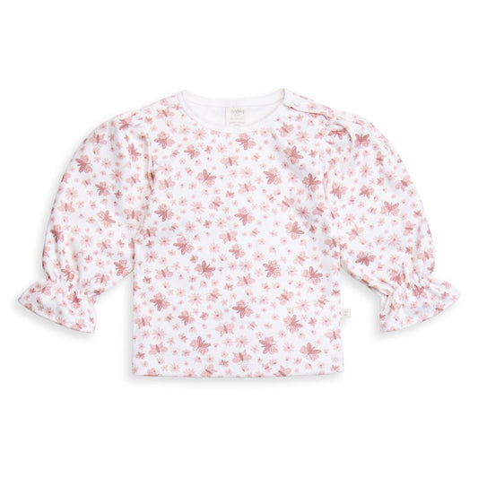 Tiny Twig Frill Sleeve Tee - Butterfly Print