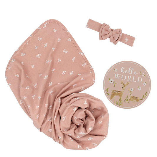 Living Textiles Newborn Gift Set - Dusty Rose Flowers