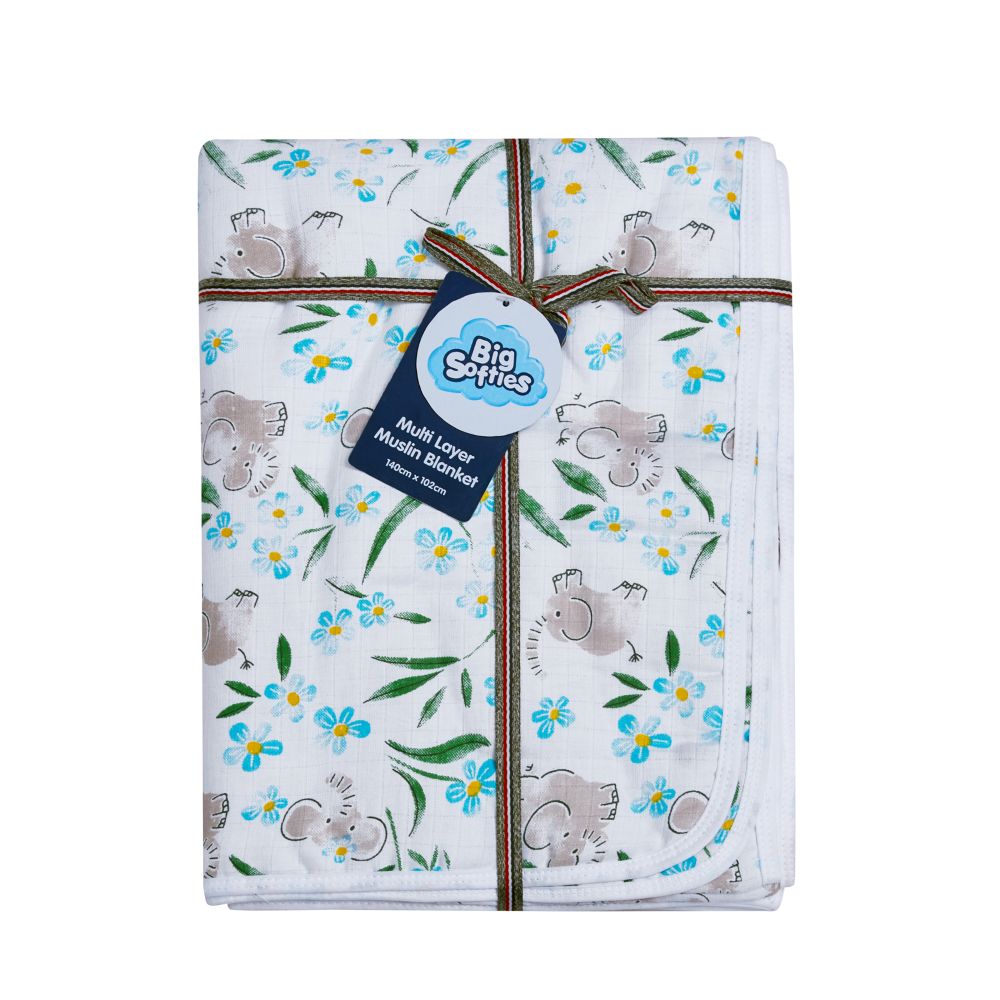 Big Softies Muslin Blanket - Elephant - 102 x 140 cm