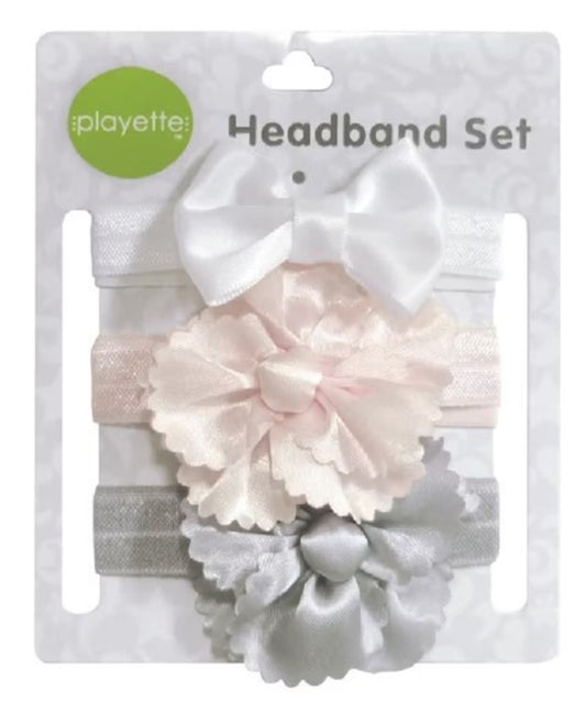 Playette Headband Set 3 Pk - Satin Flower/Bow