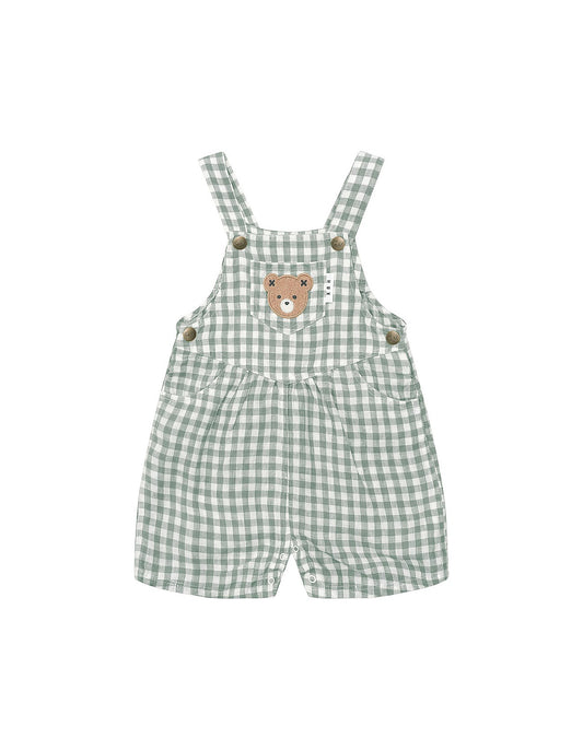 Huxbaby Huxbear Check Short Overall - Sage/Almond Milk