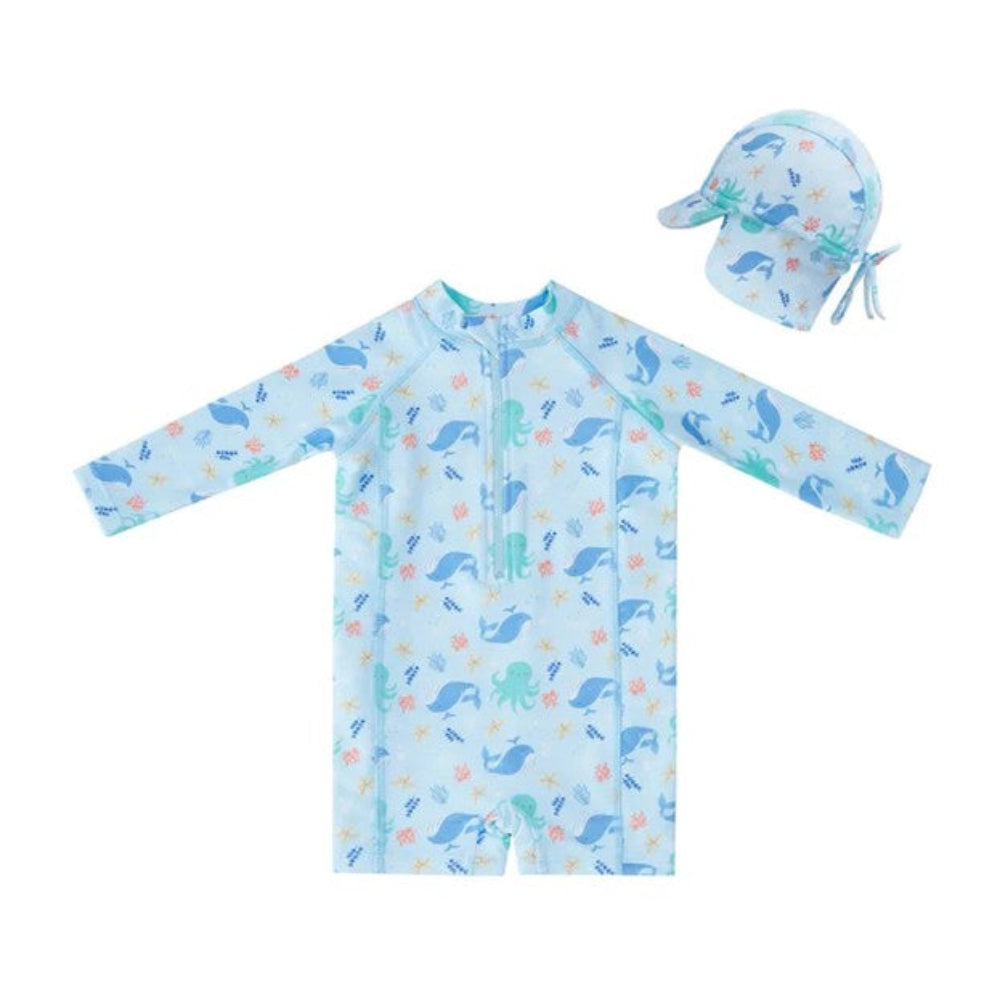 Big Softies Long Sleeve One piece Rashie & Hat - Whale