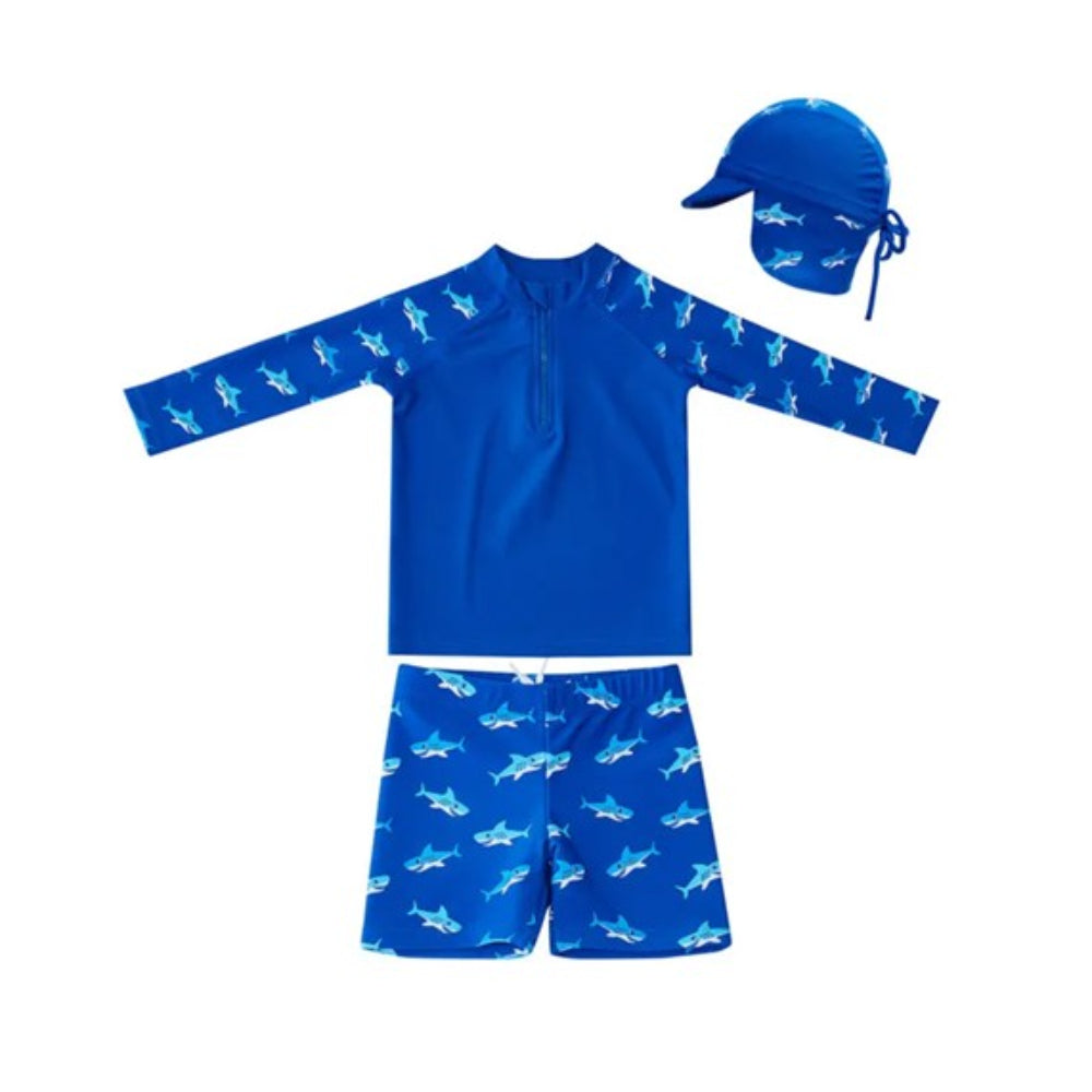 Big Softies Long Sleeve Rashie with Short & Hat - Shark