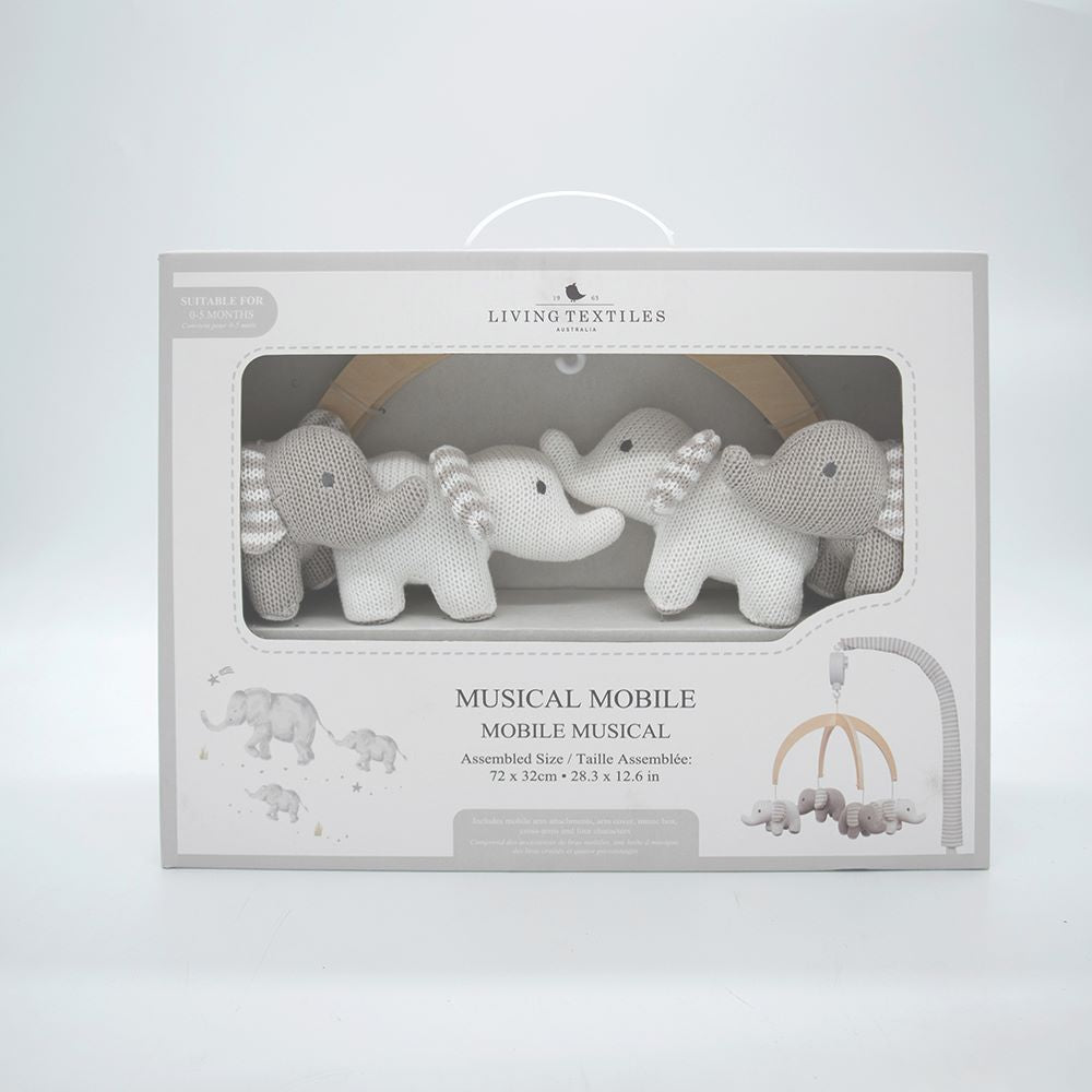 Living Textiles Musical Mobile Set - Watercolour Elephant