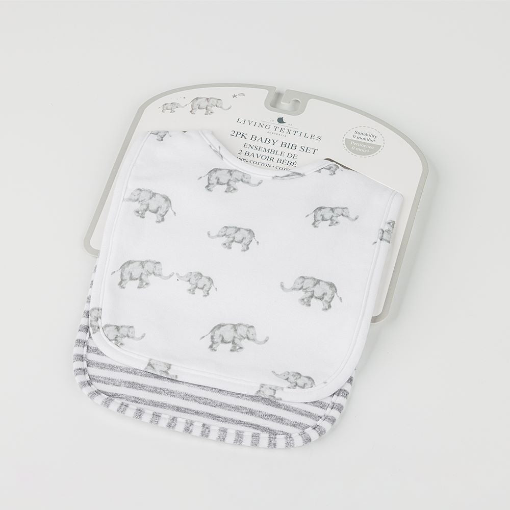 Living Textiles 2-pack Bibs - Watercolour Elephant
