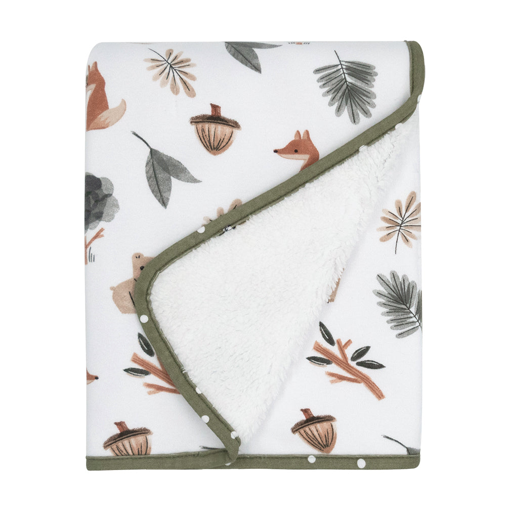 Living Textiles Jersey Sherpa Pram Blanket - Forest Retreat