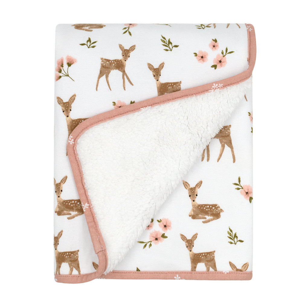 Living Textiles Jersey Sherpa Pram Blanket - Sophia Garden