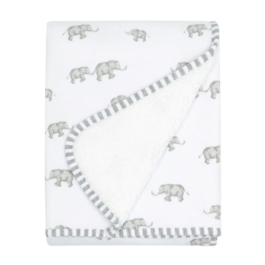 Living Textiles Jersey Sherpa Pram Blanket - Watercolour Elephant