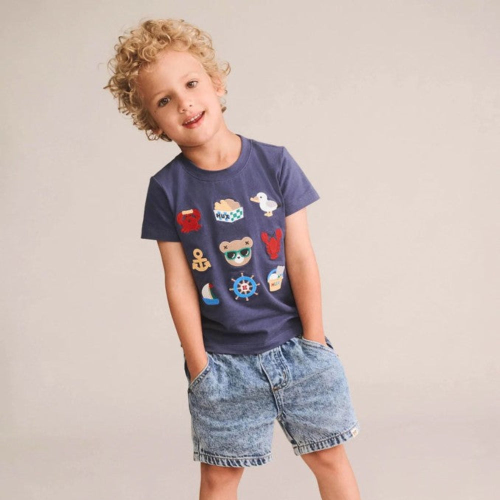 Huxbaby 9 Nautical Embroidered Tee - Ink