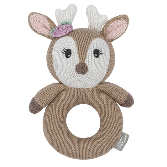 Living Textiles Whimsical Knitted Ring Rattle - Ava the Fawn