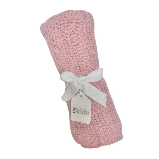 es kids Crochet Cotton Baby Blanket Dusty Pink