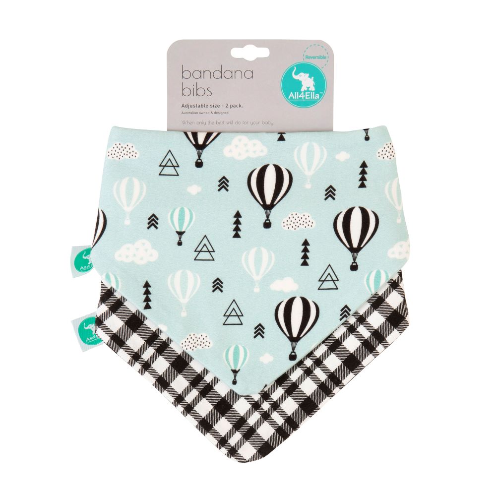 All4Ella Reversible Bandana Bibs - 2 pk - Hot Air Balloons