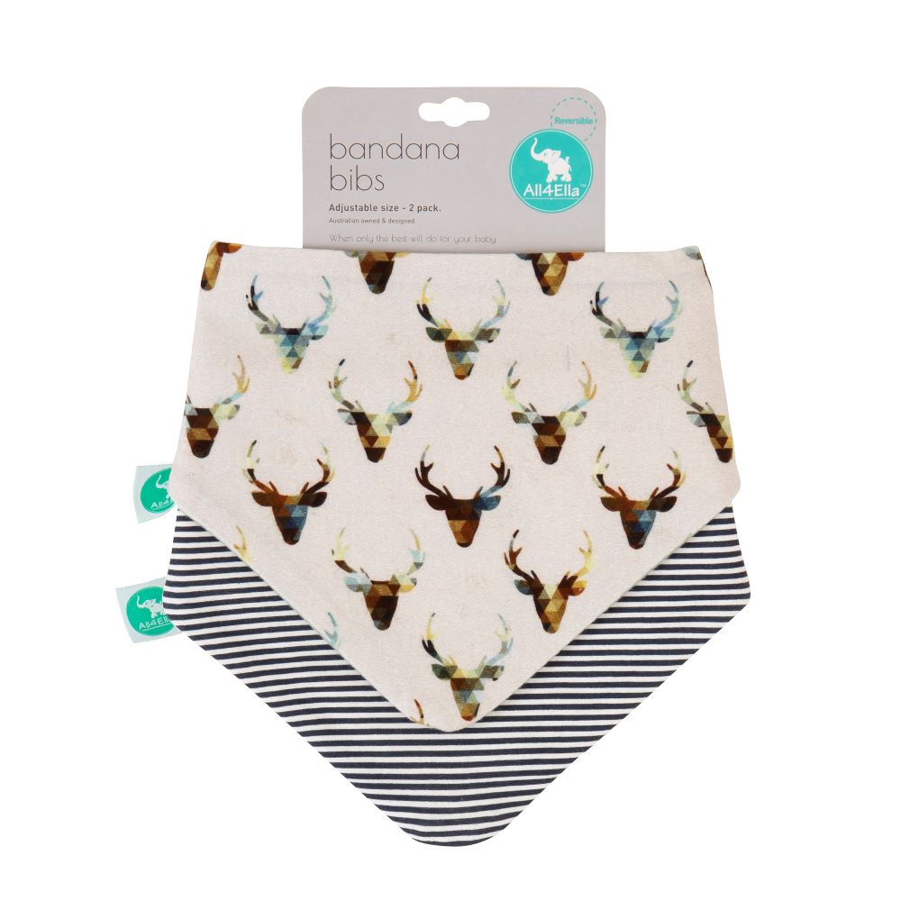 All4Ella Reversible Bandana Bibs - 2 pk - Stag