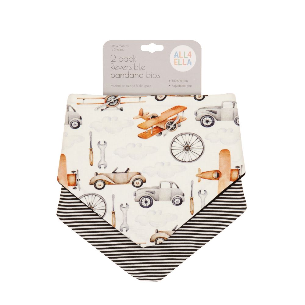 All4Ella Reversible Bandana Bibs - 2 pk - Lined Vehicle